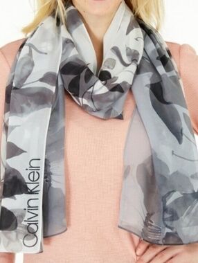 Calvin Klein Gray Floral Sheer Scarf
